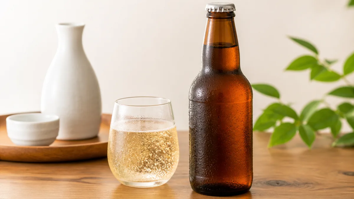 こどもびいるとは?茶色い瓶の中身はりんご味の炭酸飲料の解説画像